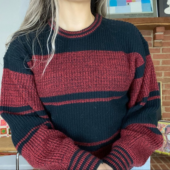 Vintage 90s Saugatuck Oversized Striped Knit Menswear Banded Grandpa Swe… - Picture 3 of 13